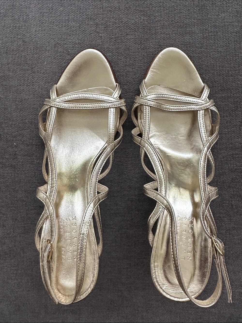 Barneys New York Metallic Gold Strappy Slingback Sandals
